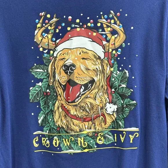 Crown & Ivy Kids XL Blue Long Sleeve Shirt with Holiday Dog Print - Picture 5 of 5